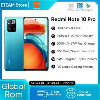 Globální ROM Xiaomi Redmi Note 10 Pro 128GB/256GB Smartphone Dimensity 1100 Octa Core 120Hz 6.6