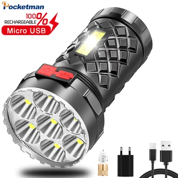 7LED Straně COB Světlo LED Svítilna 5 Režimů Vodotěsné Pochodeň USB Dobíjecí Camping Svítilny s Vestavěným-in Baterie, USB Kabel