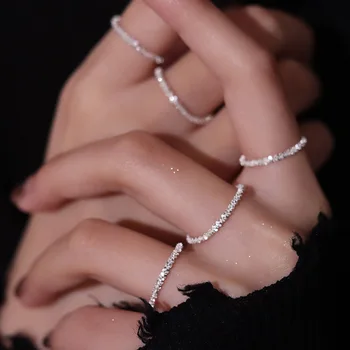 Stříbrná Barva Šumivé Prsten Jednoduchý Styl Univerzální Dekorativní Kompaktní Index Brilantní Ženské Prsteny Ženy Módní Šperky