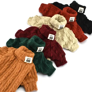 Hot prodej pet vysoký límec pletený svetr tří dimenzionální výšivky límec label kočka pes svetr psí oblečení podzim zima