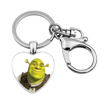 Kreslený Shrek Krystal Klíčenka Art Photo Skleněný Kabošon Srdce Klíčenka Přívěsek Stříbrné Barvy Kovové Key Ring Držák Na Klíče Přívěsky