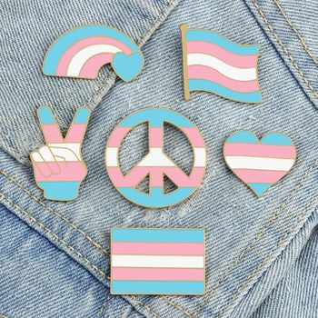 LGBT, Trans Hrdosti Smalt Pin Duhová Vlajka Transgender Brož Transsexuální Srdce Mír a Láska Symbol Piny Klopy Unisex Odznak Dárek