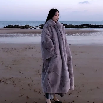 2021 Zimní Žen Vysoce Kvalitní Umělé Norkové Kožešiny Kabát Luxusní Dlouhý Kabát Klopě Kabát Tlusté Teplé Plus Velikosti Ženy Plyšové Kabáty