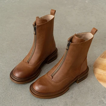 2022 podzimní a zimní Žen, kotníkové boty, přírodní kůže, 22-25cm horní materiál hovězí Přední zip duch Moderní boty Boty boty ženy
