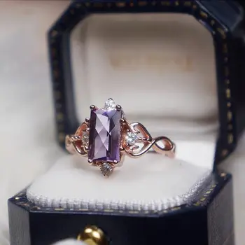 Značkové originální přírodní diamant-hustě ametyst otevření nastavitelný prsten elegantní kouzlo kreativní retro žena stříbrné šperky