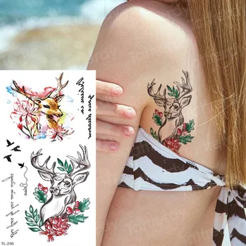 dočasné tetování nálepka moose tetování pro ženy, děti, tetování lesní jelen text ptáci tatoo & body art letní tetování bikiny