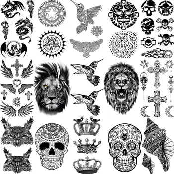 Kolibřík Lev, Tygr, Sova, Dočasné Tetování Pro Ženy Dospělé Muži Drak Pirát Cross Crown Falešné Tetování Krk, Ruku Ruku Malé Tetování