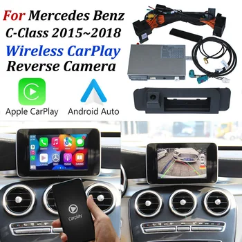 Pro Mercedes Benz C Class W205 S205 C205 A205 2015~2018 Bezdrátové Apple CarPlay Android Auto Zrcadlo Podpora Přední Fotoaparát Reverzní
