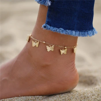 Módní Barevné Korálky Butterfly Ponožky Pro Ženy Boho Letní Beach Šperku Hmyzu Kotník Náramek Nohy Řetězce Šperky