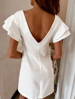 Elegantní Šifónové Šaty pro Ženy Letní 2022 Solidní Prohrábnout Rukáv Office Lady Mini Šaty, Ženy Módní Party Šaty