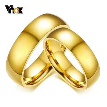 Vnox Klasické Snubní Prsteny pro Ženy, Muže, 6mm Zlatá Barva Nerezové Oceli Pár Prsteny Jednoduchý Prostý Kapely Dárek k Výročí
