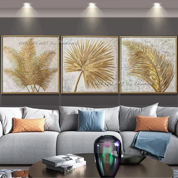 100% Ruční Abstraktní Zlaté Listí Zeď Umění Olejomalba Obrazy Zlaté Fólie Plátna Pro Domácí Obývací Pokoj Dekor Hotel