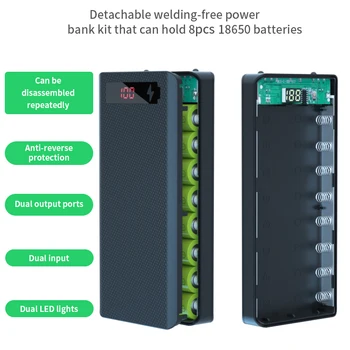 8*18650 Baterie Boxy Nabíjení Poklad KIT DIY Mobilní Power Bank s Plochou Hlavou Baterie Držák Shell Kryt Odnímatelný Svařování-zdarma