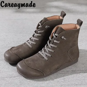 Careaymade-Originální Kožené nové krátké boty dámské Retro šití národní styl dámské boty a plyšová bavlna boty