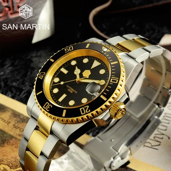 San Martin Nový Muži SN017 z Nerezové Oceli potápěčské hodinky Safírové sklo 20ATM .Automatický Pohyb Strojů Muž Náramkové hodinky