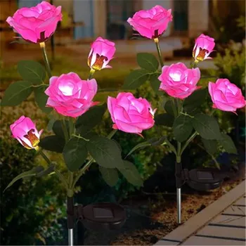 4 Hlavy RGB LED Solární Simulace Růže Květ Světla Domů Dekorativní Květinové 7 Změna Barvy Vodotěsné Zahrada Trávník Krajina Lampa