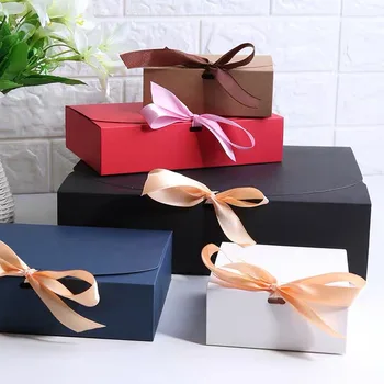 5KS Velké Dárkové Krabici Balení papírová Krabice S Mašlí Bílá Černá Svatební Dárek, Krabice, Balíček, Vánoční, Narozeniny, Party Dekorace