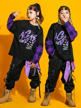 Nové Hip Hop Oblečení pro Dívky Volné Svetr, Černé Kalhoty Boys Street Dance Kostým Děti Hip-Hop Taneční Oblečení Koncert DNV16885