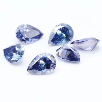 Certifikované Švýcarskou Modrá Barva Hruška Cut Moissanite Volné Kameny Projít Diamant Tester Laboratorní Syntézy Drahokam pro Diy Výrobu Šperků