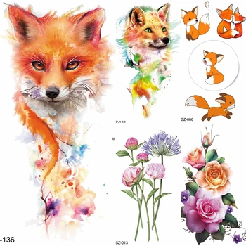 FANRUI Akvarel Tetování Dočasné Yellow Fox Dámské Hrudi Umění Tetování Samolepky Zvířat, Fake Dívka, Ruku Vodotěsné Tetování Vánoční Dárek