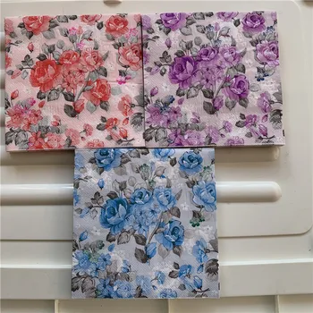 Decoupage stolní papírové ubrousky elegantní tkáně vintage ručník modro fial květ, růže, narozeniny, svatební party doma krásnou výzdobu 20