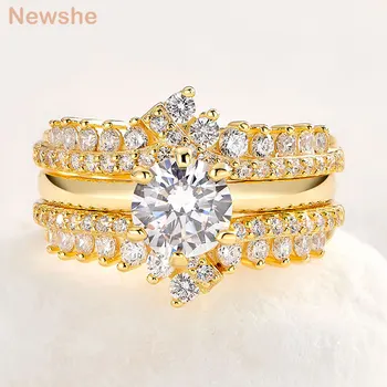 Newshe Žlutá/Rose Gold 925 Mincovní Stříbro Zásnubní Prsten pro Ženy Enhancer Svatební Kapela High Grade Zirkon Šperky