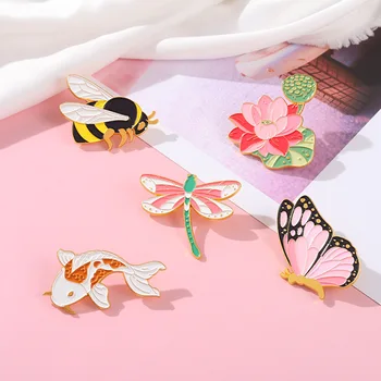 Kreativní Karikatura Vážka Včela, Motýl Slitiny Smalt Brož Růžový Lotos Koi Odznak Módní Jednoduché Klopě Batohu Šperky Dárek