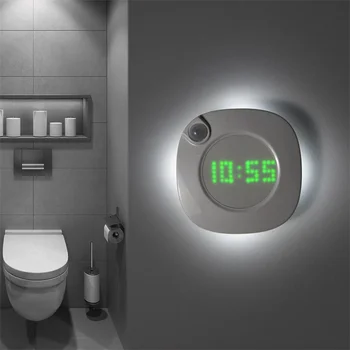 Digitální LED Indukční Noční Světlo S Hodinami, Baterie, Snímač Pohybu LED Světla Pro WC Koupelna Ložnice Šatna Magnetické Nástěnné Lampy