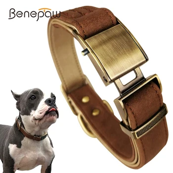 Benepaw Luxusní Pravé Kůže Obojek Heavy Duty Pohodlné Polstrované Pet Obojek Pro Malé A Středně Velké Psy Odolné Spony
