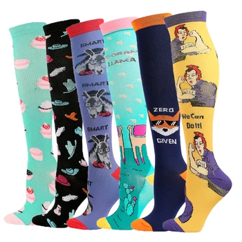 Vtipné Kompresní Ponožky Muži Ženy Běží Cestovní Punčochy Kreslený Vzor Duha Koně Kompresní Ponožky