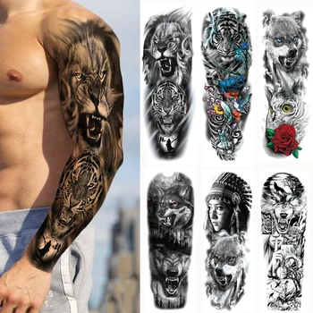 Dočasné Tetování Muž Velké Velikosti Paže Rukáv Wolf Tetování Nálepka body Art Falešné Tetování pro Ženy, Černý Les Tetování Vodotěsné