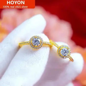 HOYON 2022 Trend Nové Moissanite stylu ring pro ženy, svatební šperky světlo luxusní 18k zlaté barvě simulace diamond otevřít kruh