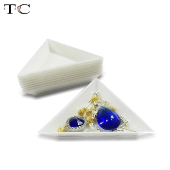 50ks Trojúhelník Plastové Kamínky Korálky Crystal Nail Art Třídění Zásobníky, Příslušenství Bílé