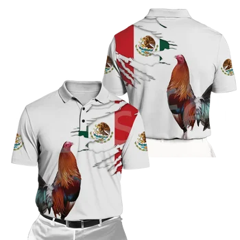 Tessffel Mexické Kohout Vařit Kuřecí Zvířecí Tetování 3DPrint Muži/Ženy Letní Příležitostné Legrační Košile Polo T-Shirt Krátké Rukávy A1
