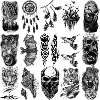 Trnová Lebka, Tygr, Lev, Dočasné Tetování Pro Ženy, Dospělé Muže, Chlapce Dream Catcher Bat Ptáka Falešné Tetování Krk, Paže, Ruce Malé Tetování
