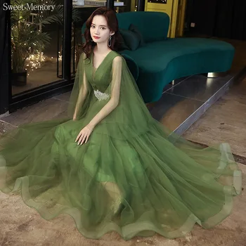 A9149 Sladké Paměť Zelená Večerní Šaty Pro Elegantní Ženy Tulle Ples Svatební Party Šaty Formální Šaty Krajky Vestidos Narozeniny