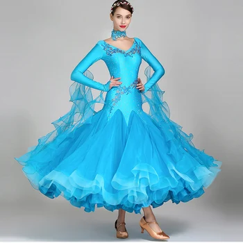 10 Barev Kostýmy, taneční Sál Taneční Šaty pro Ženy Soutěžní Šaty Standardní Tance Oblečení Dlouhý Rukáv