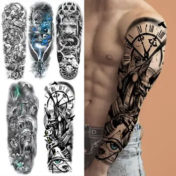 Super Velký Kompas Vlčí Hlava Oči Dočasné Tetování Rukávy Pro Muže, Ženy Falešné Lev Bůh Peří Tetování DIY Plnou Ruku Tetování Nálepka