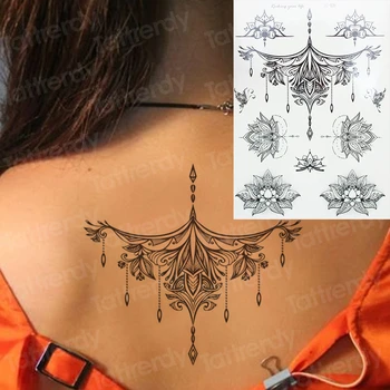 sexy tetování pro ženy vodotěsné dočasné zpět tetování mandala, henna krajky tetování šperky náramek lotus flower summer tattoo