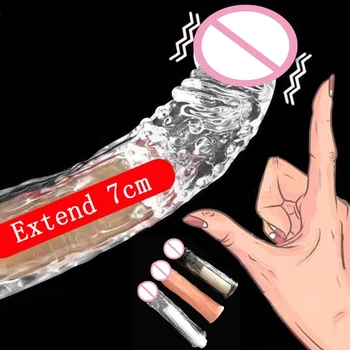 Silikonové Zvětšení Penisu 18 CM Opakovaně Kondomy, Penis Extender Rukáv Zpoždění Ejakulace Crystal Kondom Trvající Sexuální Hračky Pro Muže