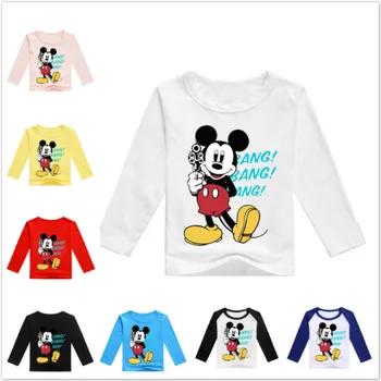 Jarní Děti Karikatury Mickey Mouse Tisk Dlouhý Rukáv T Shirt Baby Boy Oblečení Dítě Holky Top Tee Dětské Kostýmy Mikina 2-12T