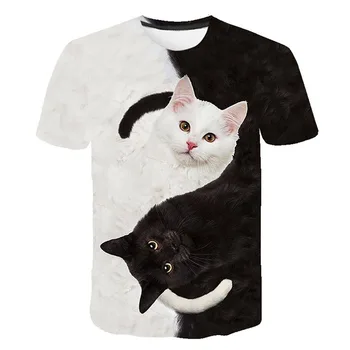 Nové Pro Rok 2021 Cool Módní Tričko Pro Muže A Ženy, Dvě Kočky 3d Tisk T Tričko Letní Krátký Rukáv T Košile Mužské T Košile XS-6XL