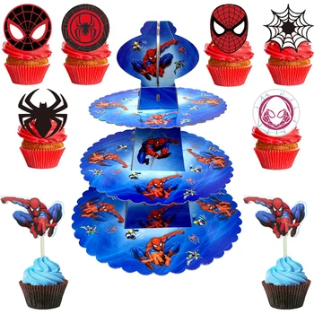 Spiderman Narozeninová Party Dodávky Dekorace 3 Úrovně Zobrazení Stojan Cupcake Tower Zásobník Papíru Dort Zavírače, Dar, Hračky Pro Dívky Chlapce