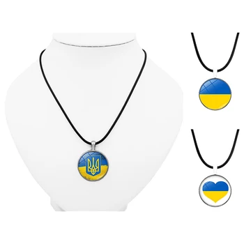 Ukrajina Vlajka Náhrdelníky Pro Ženy, Muže Nový Kov, Sklo Cabochon ukrajinské Symbol Přívěsek Náhrdelník PU Kůže Vlajky Náhrdelník Šperky