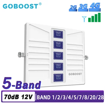GOBOOST 5 Pásmový Signál Booster 4G LTE Mobilní Zesilovač 800 B20 900 1800 2100 2600 B7 700 B28 MHz sítě 2G, 3G, GSM Mobilní Telefon Opakovač