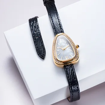 Hodinky pro Ženy Luxusní Zlaté Hadí Hlavou Design Zelená Dial Quartz Dámské Hodinky Dámské náramkové Hodinky W/ Bling Diamond Reloj Mujer