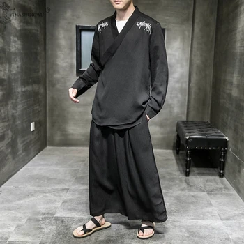 Kimono Japonské Tradiční Kalhoty, Topy Sady Muži Asijské Oblečení, Vana T-shirt, Šortky Mužské Japonsko Styl Vyšívané Yukata Kalhoty
