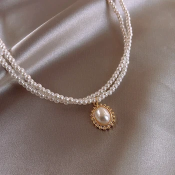 Vintage Barokní Kulaté Perly Zámku Řetězy Náhrdelník 2023 Geometrické Double Layer Řetěz náhrdelník pro Ženy Šperky Dívka Dárek