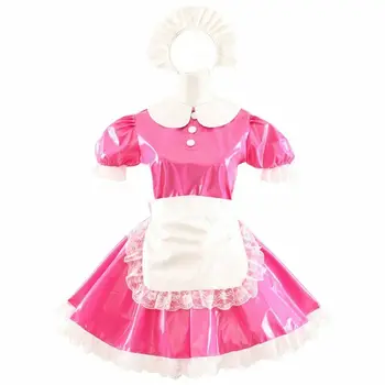 Sissy Služka Růžové PVC Šaty Halloween role play kostým přizpůsobení