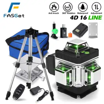 FASGet 3D 4D 12 16 Linie 360° Horizontální, Vertikální Kříž Zelené Světlo, Laser samonivelační Měření Laserovým Paprskem